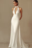Load image into Gallery viewer, White Sheath Satin Keyhole Long Rehearsal Dinner Dress