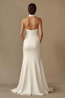 White Sheath Satin Keyhole Long Rehearsal Dinner Dress
