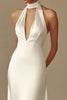 Load image into Gallery viewer, White Sheath Satin Keyhole Long Rehearsal Dinner Dress