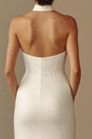 Load image into Gallery viewer, White Sheath Satin Keyhole Long Rehearsal Dinner Dress