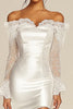Load image into Gallery viewer, Satin Off the Shoulder Sheath Little White Dress with Lace Sleeves