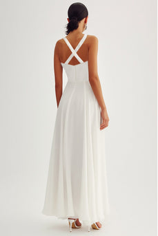 White A Line Chiffon Long Rehearsal Dinner Dress