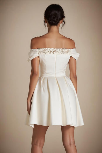 Satin Off the Shoulder A Line Little White Dress
