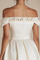 Load image into Gallery viewer, Satin Off the Shoulder A Line Little White Dress