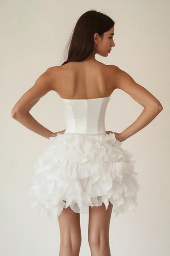 Satin Strapless Sweetheart Tiered A Line Little White Dress