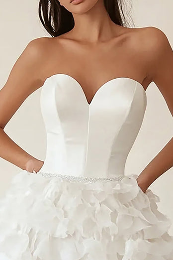 Satin Strapless Sweetheart Tiered A Line Little White Dress