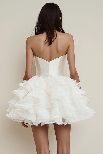 Satin Tiered Strapless A Line Little White Dress