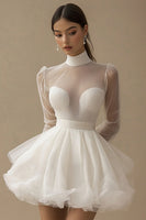 Load image into Gallery viewer, Tulle Tiered Little White Dress with Long Sleeves