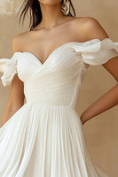 Load image into Gallery viewer, Chiffon A Line Pleated Off the Shoulder Bridal Shower Dress with Ruffles
