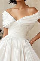 Load image into Gallery viewer, Chiffon Pleated A Line Little White Dress with Ruffles