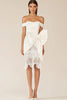 Load image into Gallery viewer, Sheath Satin Lace Little White Dress with Bow