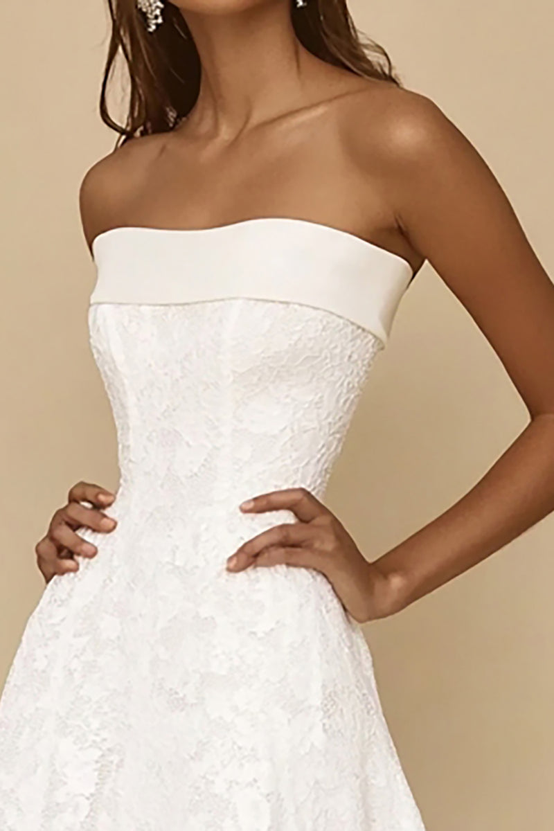 Load image into Gallery viewer, White A Line Lace Long Rehearsal Dinner Dress