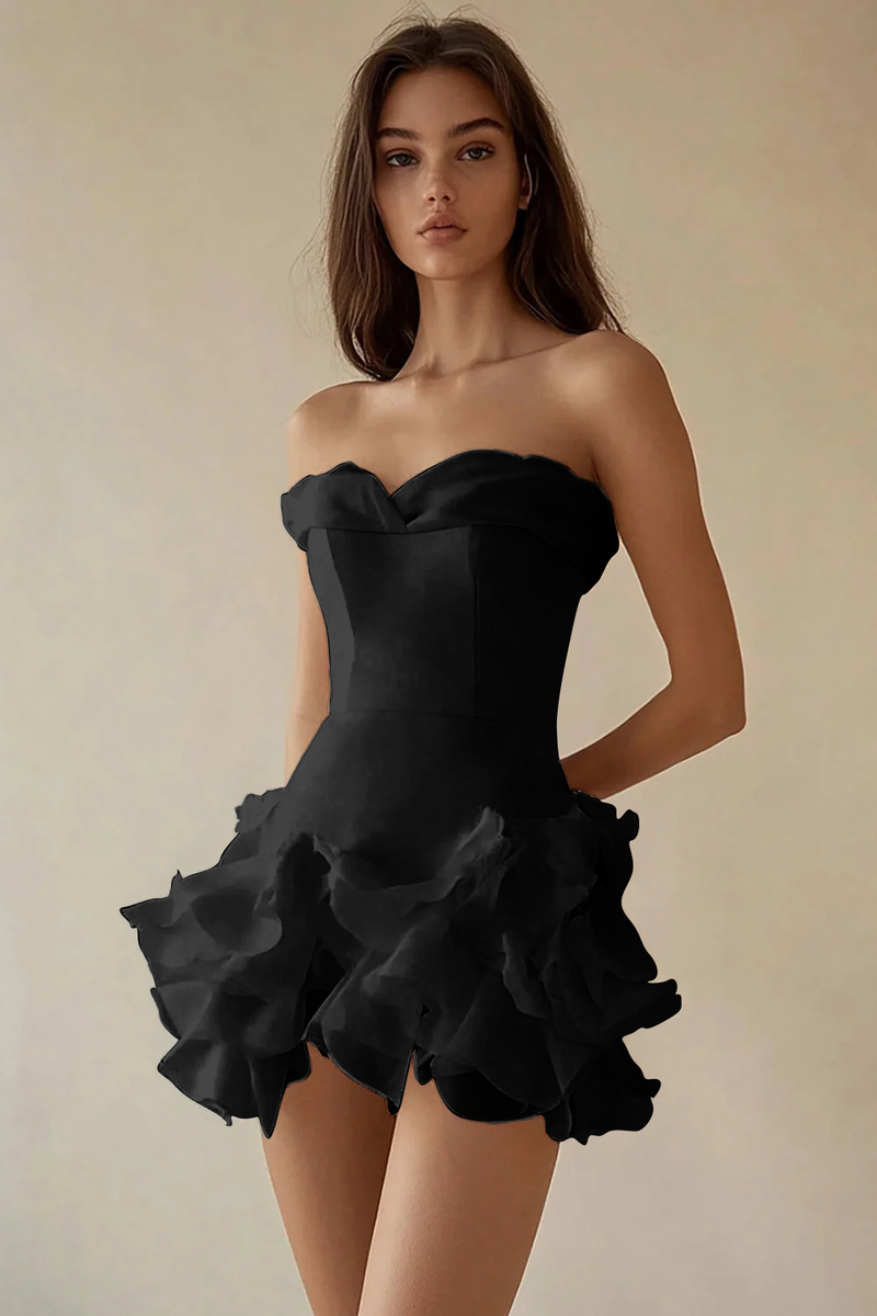 Load image into Gallery viewer, A Line Strapless Tiered Strapless Little White Dress