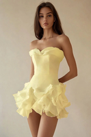 Load image into Gallery viewer, A Line Strapless Tiered Strapless Little White Dress