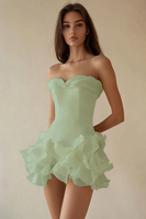 Load image into Gallery viewer, Dusty Sage A Line Strapless Tiered Graduation Dress