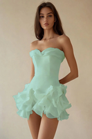 Load image into Gallery viewer, Dusty Sage A Line Strapless Tiered Graduation Dress