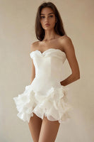 Load image into Gallery viewer, A Line Strapless Tiered Strapless Little White Dress