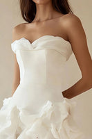 Load image into Gallery viewer, A Line Strapless Tiered Strapless Little White Dress