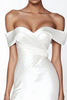 Load image into Gallery viewer, Satin Sweetheart Off the Shoulder Ruched Sheath Little White Dress