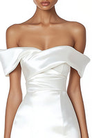 Load image into Gallery viewer, Satin Ruched Off the Shoulder Sheath Little White Dress