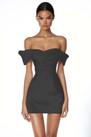 Load image into Gallery viewer, Satin Ruched Off the Shoulder Sheath Little White Dress