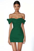 Load image into Gallery viewer, Satin Ruched Off the Shoulder Sheath Little White Dress