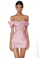 Load image into Gallery viewer, Satin Ruched Off the Shoulder Sheath Little White Dress