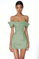 Load image into Gallery viewer, Satin Ruched Off the Shoulder Sheath Little White Dress