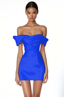 Load image into Gallery viewer, Satin Ruched Off the Shoulder Sheath Little White Dress