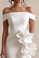 Load image into Gallery viewer, Sheath Ruffled Off the Shoulder Asymmetrical Little White Dress