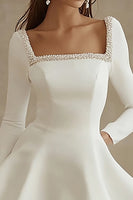 Load image into Gallery viewer, A Line Square Neck Little White Dress with Long Sleeves