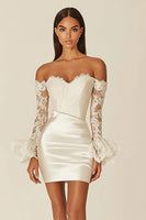 Load image into Gallery viewer, Satin Sheath Sweetheart Little White Dress with Lace