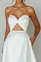 Load image into Gallery viewer, White Sweetheart A Line Satin Keyhole Graduation Dress with Slit