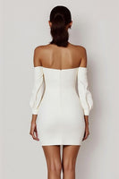 Load image into Gallery viewer, Bodycon Off the Shoulder Satin Graduation White Dress with Bow