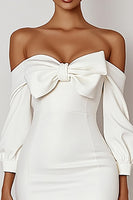 Load image into Gallery viewer, Bodycon Off the Shoulder Satin Graduation White Dress with Bow