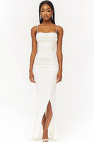 Load image into Gallery viewer, White Satin Mermaid Long Graduation Dress