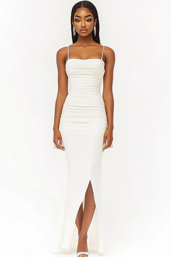 White Satin Mermaid Long Graduation Dress