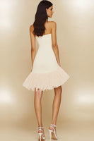 Load image into Gallery viewer, White Strapless Bodycon Satin Asymmetrical Graduation Dress