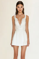 Load image into Gallery viewer, White Satin Pleated Graduation Dress with Lace