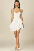 Load image into Gallery viewer, White Chiffon A Line Graduation Dress with Ruffles