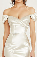 Load image into Gallery viewer, White Off the Shoulder Satin Bodycon Graduation Dress