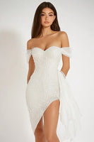 Load image into Gallery viewer, White Sparkly Bodycon Sequins Asymmetrical Graduation Dress with Ruffles