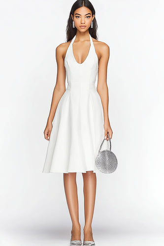 White A Line Satin Knee-Length Graduation Dress
