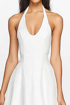 White A Line Satin Knee-Length Graduation Dress