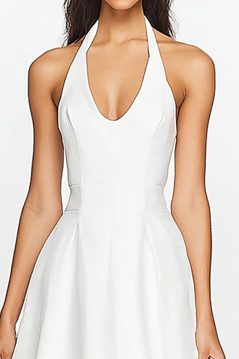 White A Line Satin Knee-Length Graduation Dress