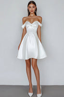 Load image into Gallery viewer, White Satin Sweetheart A Line Off the Shoulder Graduation Dress