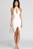 Load image into Gallery viewer, White Bodycon Satin Keyhole Asymmetrical Graduation Dress