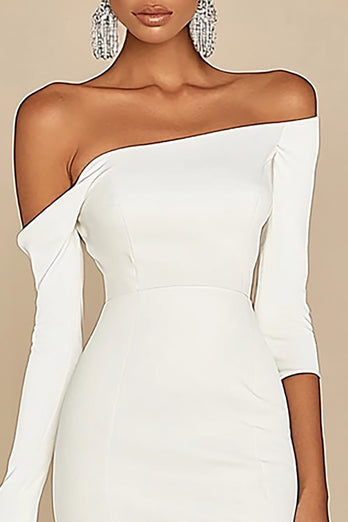 White Satin Asymmetrical Knee-Length Graduation Dress