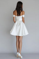 Load image into Gallery viewer, White A Line Off the Shoulder Satin Graduation Dress