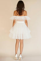 Load image into Gallery viewer, White Ruffled A Line Off the Shoulder Tulle Graduation Dress